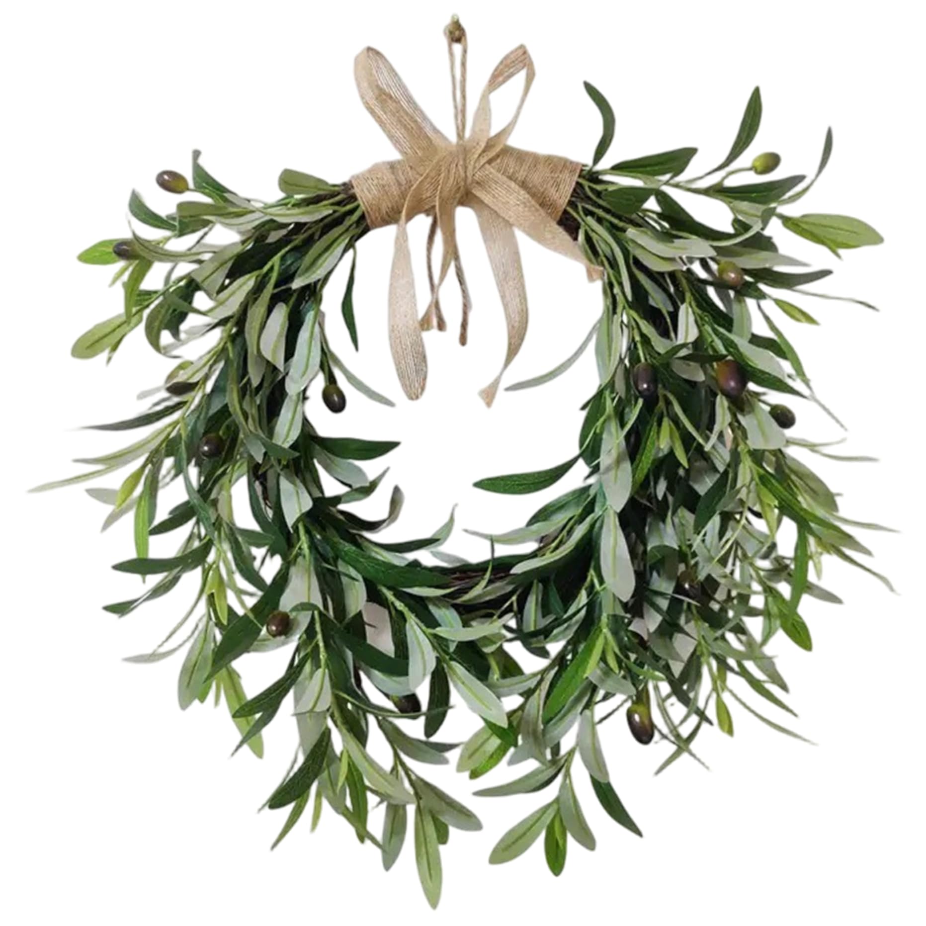 Couronne d'olivier artificielle 50 cm pour decoration murale et porte d'entree de ferme