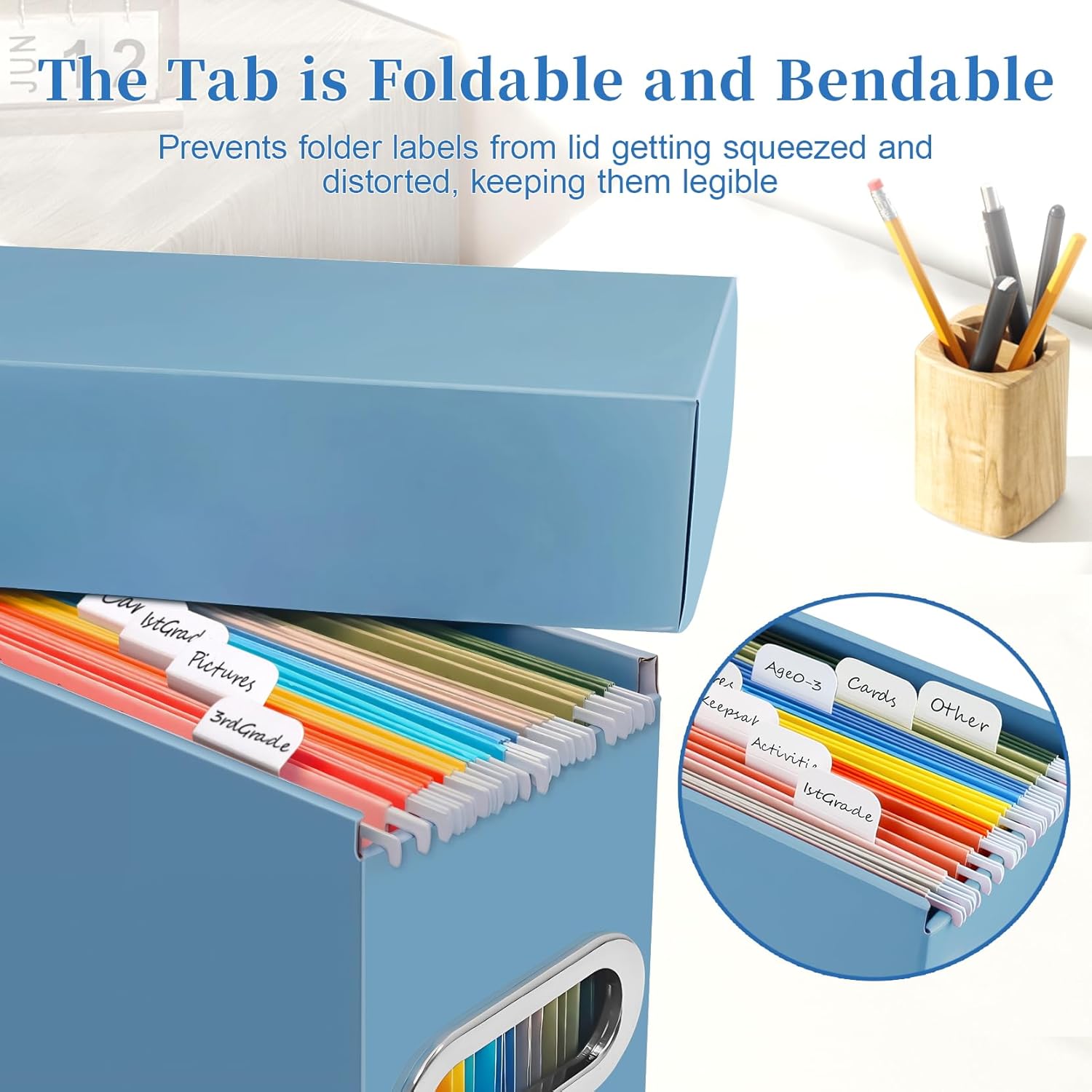 File Organizer Box with Lid & Handle, Heavy Duty Hanging File Folder Storage Boxes for Letter Size, Portable Filing Organizer for Office, Home, Classroom, Dusty Blue 4 Pack