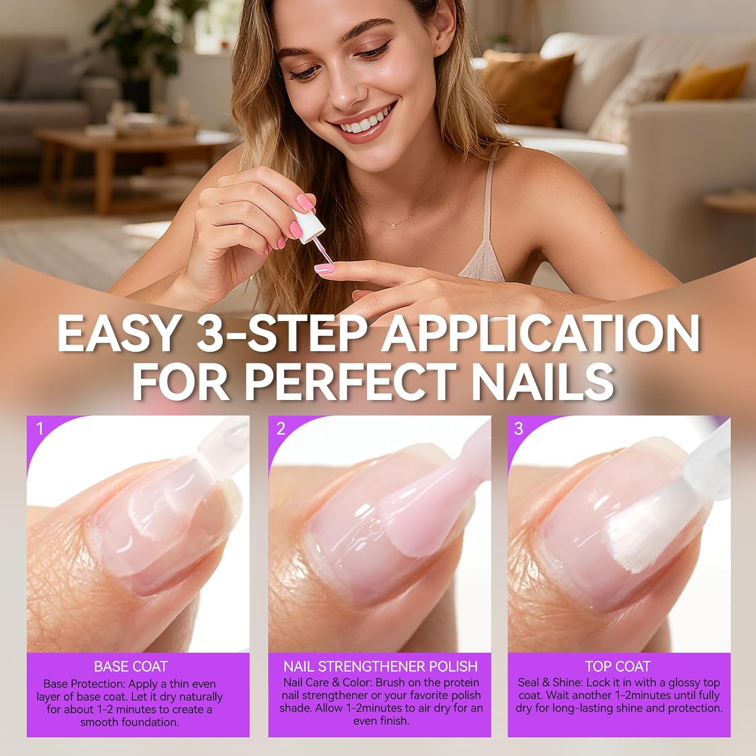 Gelike EC Top and Base Coat for Women:Quick Dry Nail Polish for Weak Nails | Clear Ridge Filler Base and Top Coat Nail Hardener Extra Strong for Peeling Nails Strengthener and Growth