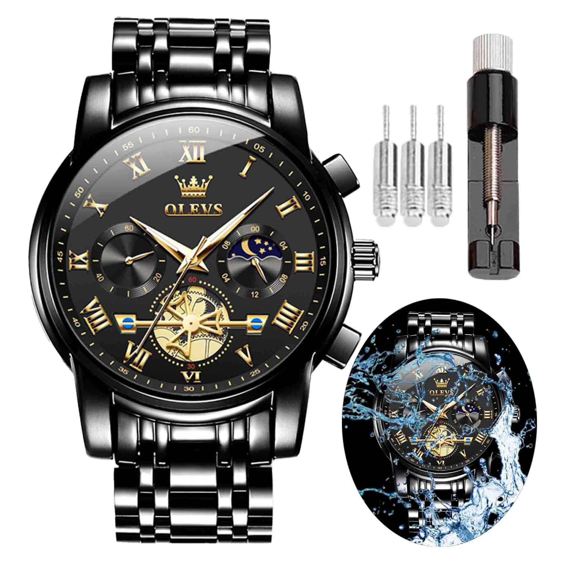 OLEVSMen's Analog Watch Multi Color Business Stainless Steel Waterproof Luminous Quartz Watch Luxury Leisure Date Simulation Original Bowl Watch