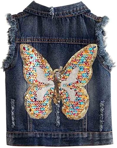 Miniatura 2 de Mud Kingdom Chaleco de mezclilla para niñas pequeñas, con botones, sin mangas, con solapa, retro, rasgado