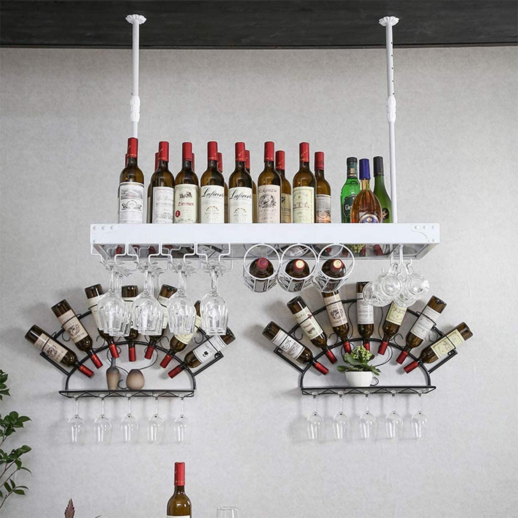Casier à vin mural en métal avec stockage de liège et porte-verres suspendu