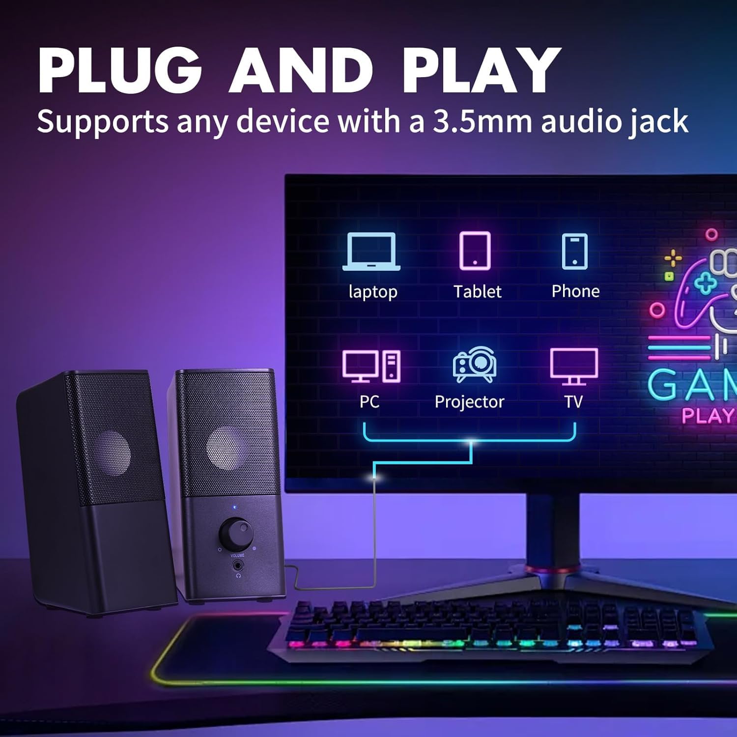 H21 - Altoparlanti classici per computer desktop, suono stereo completo, alimentazione USB, altoparlante da gioco con AUX da 3,5 mm multimediale per laptop/desktop/tablet/telefono