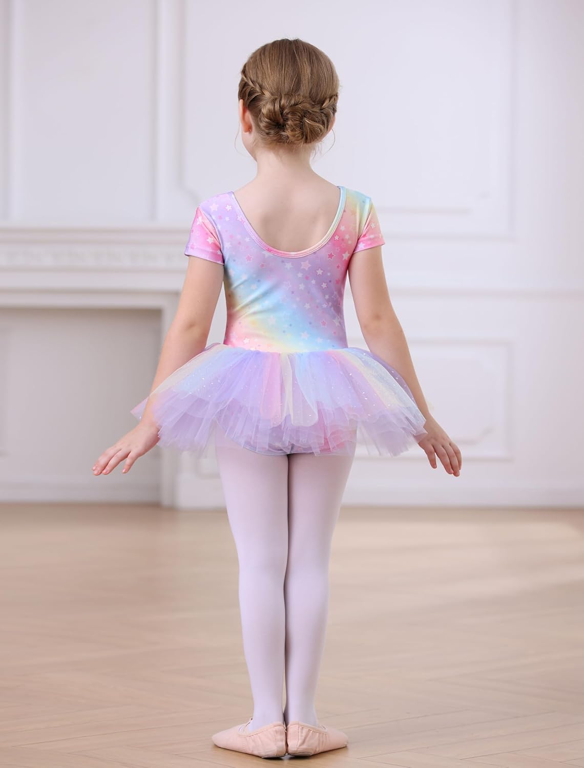 MdnMd Short Sleeve Glitter Dance Ballet Tutu Leotard Ballerina Outfit for Girls Toddler - Image 6