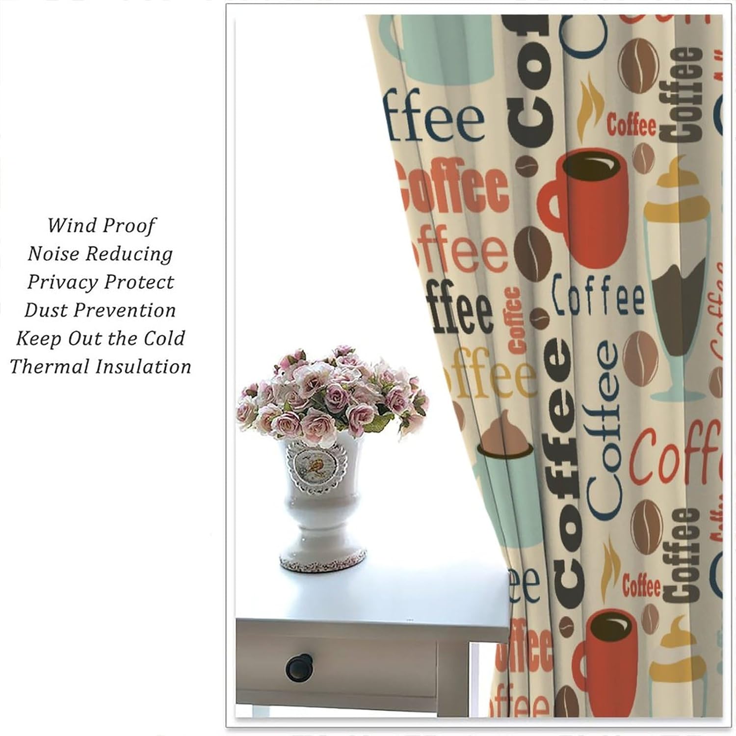 Coffee Kitchen Curtains, Coffee Kitchen Decor, Coffee Curtains for Kitchen, Rod Pocket Vintage Rustic Drink Dessert Cafe Bean Latte Window Treatment Drapes Fabric Set 2 Panels 42 x 45 Inch
