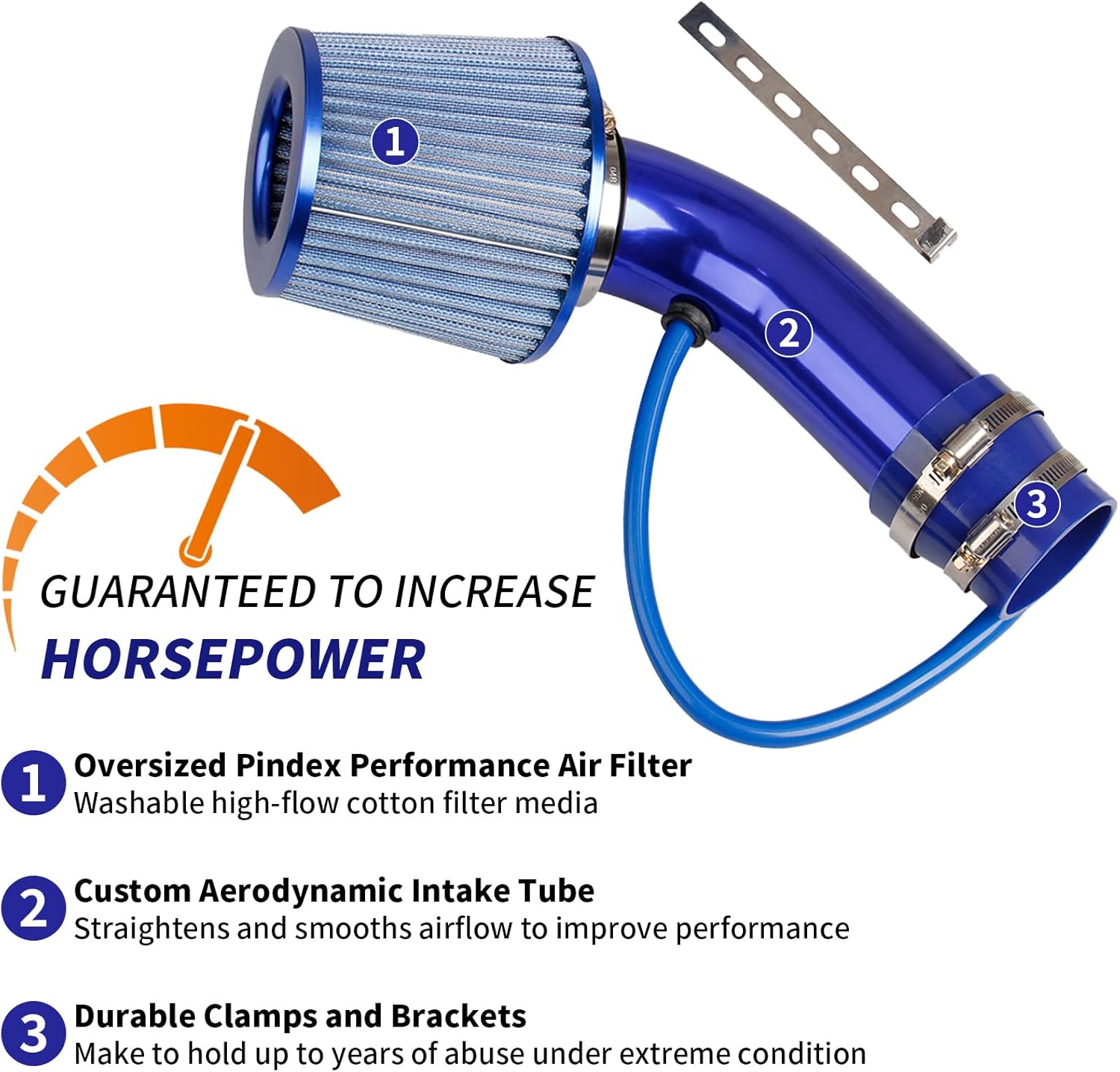 Pindex 3 Inch High Flow 76mm Cold Air Intake Induction Pipe Hose Kit with Air Filter Car Cold Air Intake Turbo Filter Aluminum Automotive Air Filter Induction Flow Hose Pipe Kit