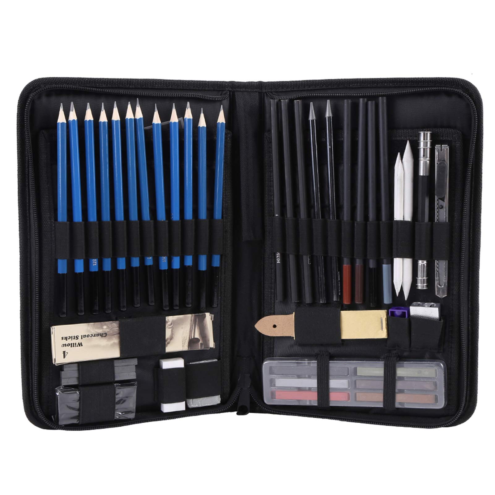 Skizzenstift, 48-teiliges professionelles Skizzierstift-Set, Tragetasche, Kunstmalwerkzeug-Set, Student, Schwarz