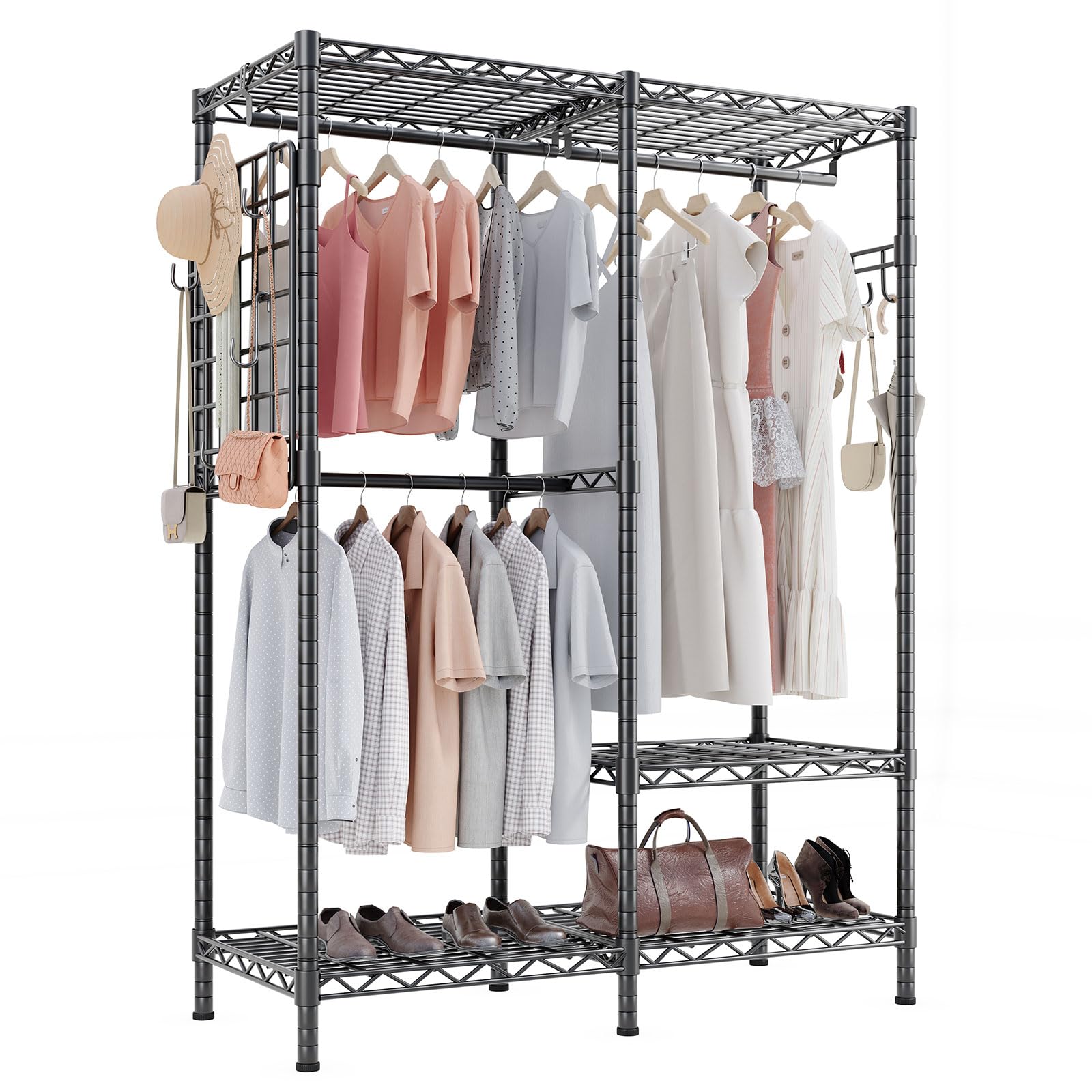 HOKEEPER Kleiderständer 498kg Schwerlast | Kleiderschrank, zum Aufhängen von Kleidung, 4 Rollen, 2 feststellbar, einfache Montage, langlebig