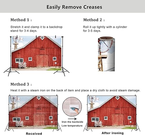 Miniatura 5 de YongFoto Telón de fondo de madera de granero rojo, 10 x 8 pies, vintage, almacén, granja, molino de viento, cielo azul, campo occidental, vaquero,