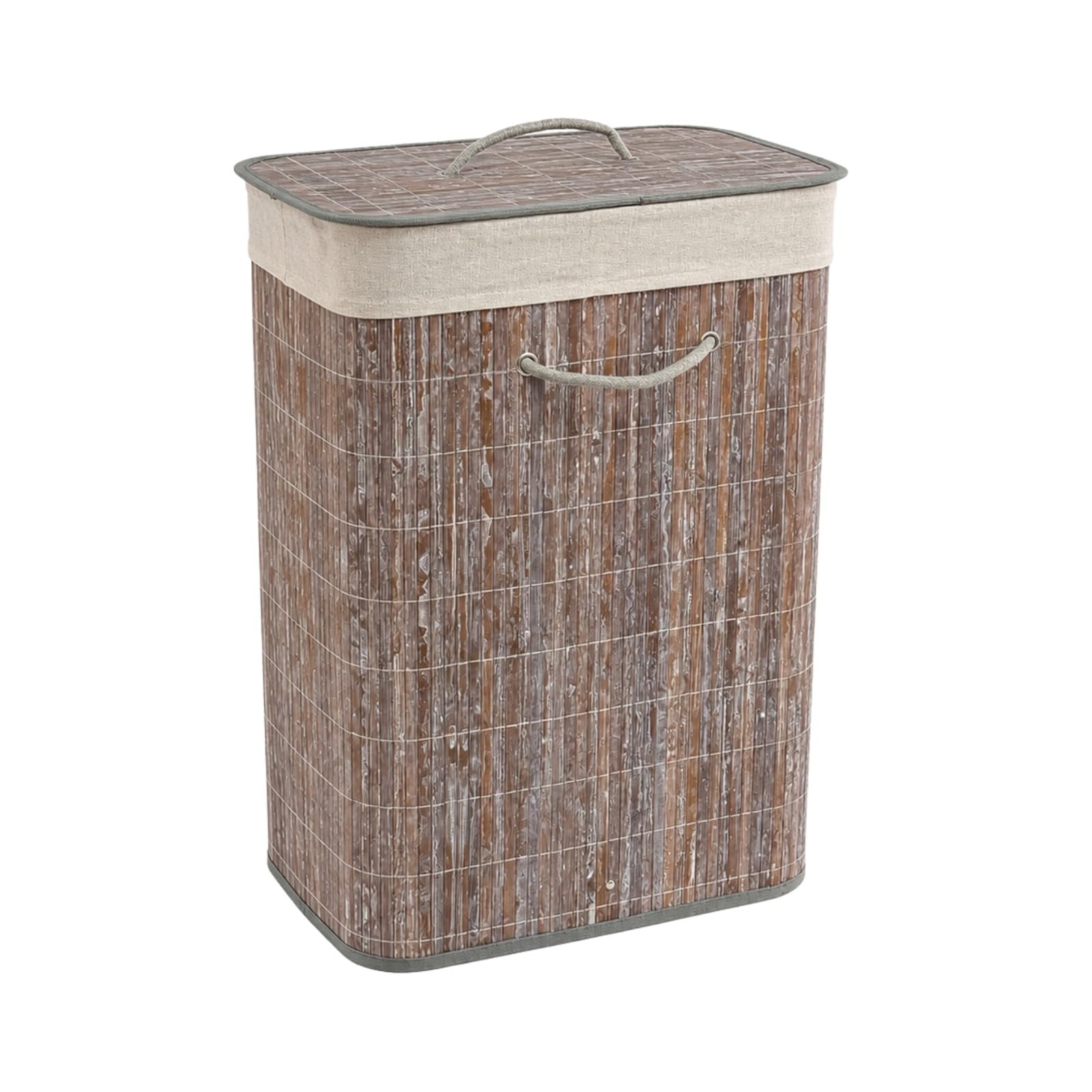 Square Grey Bamboo Laundry Basket, Laundry Hamper with Removeable Washable Lining & Lid, Easy Assemble Folding Storage Bin Dirty Clothes Storage Bucket Cover Household Container Organiser