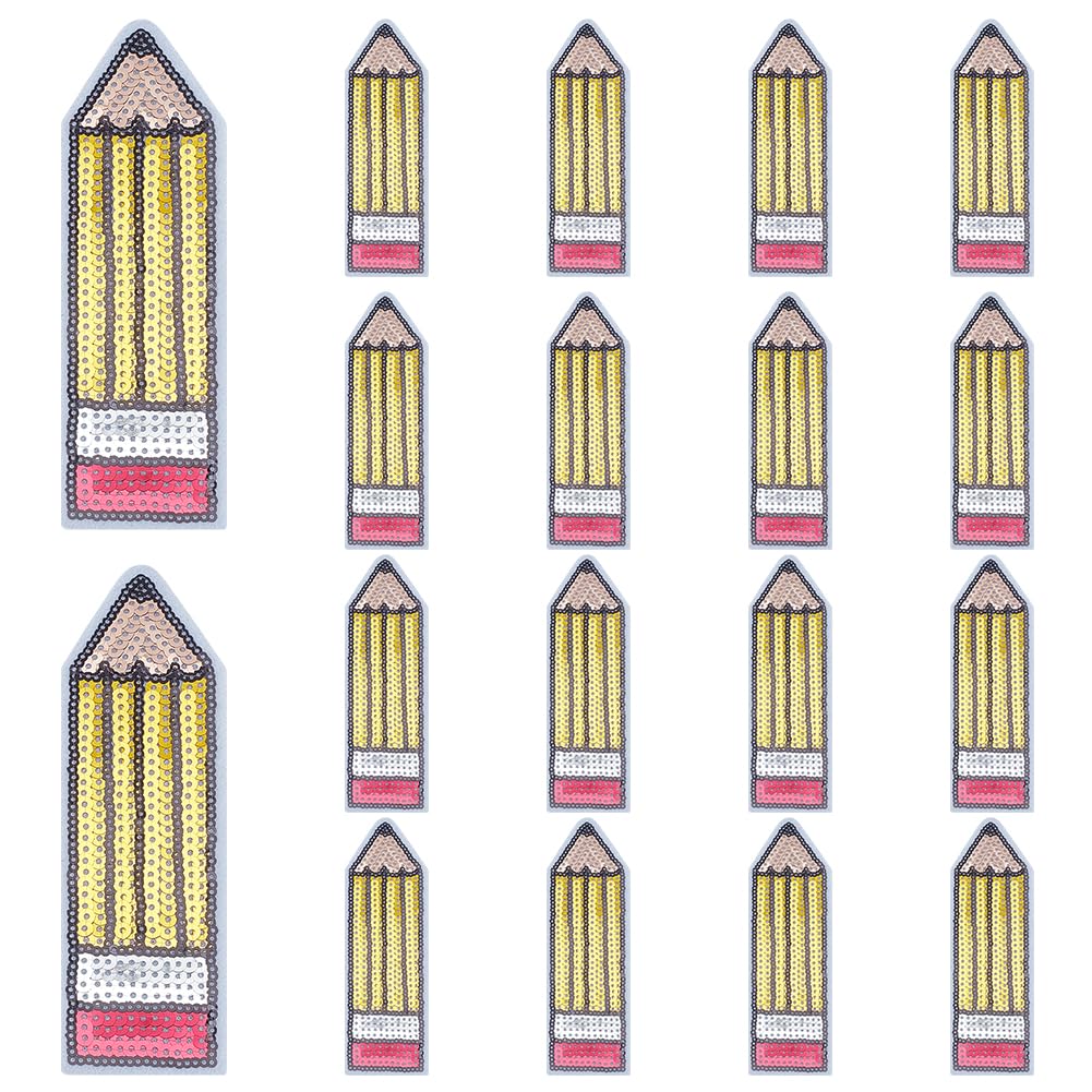 18 Stück Bleistift-Aufnäher zum Aufbügeln mit Pailletten, Bleistiftform, bestickt, zum Aufnähen, Kleidung, Bekleidungszubehör für Lehrer, Studenten, Rucksack, Hut, Jacke, Jeans