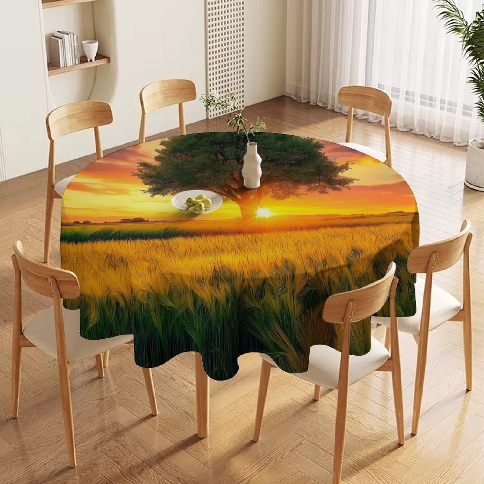 ORDOBO Round Table Cover -Beautiful Scenery Print Home Table Cover For Dinner Kitchen Holiday Outdoors Protect Table Waterproof Dust-Proof Decoration 177X177Cm