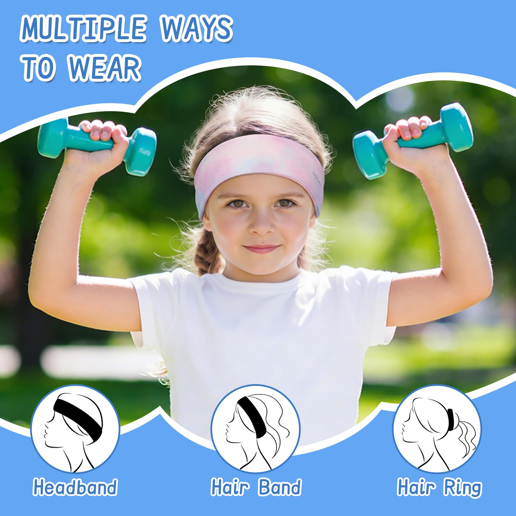 Trodalo Kids Sports Headbands for Girls Boys, Moisture Wicking Elastic Cooling Sweatbands, Non-Slip Lightweight Stretchy Hairbands for Soccer, Running, Basketball, Tennis - 5