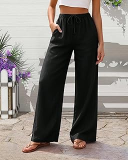 Women's Wide Leg Pants Casual Loose Lightweight Drawstring Trouser