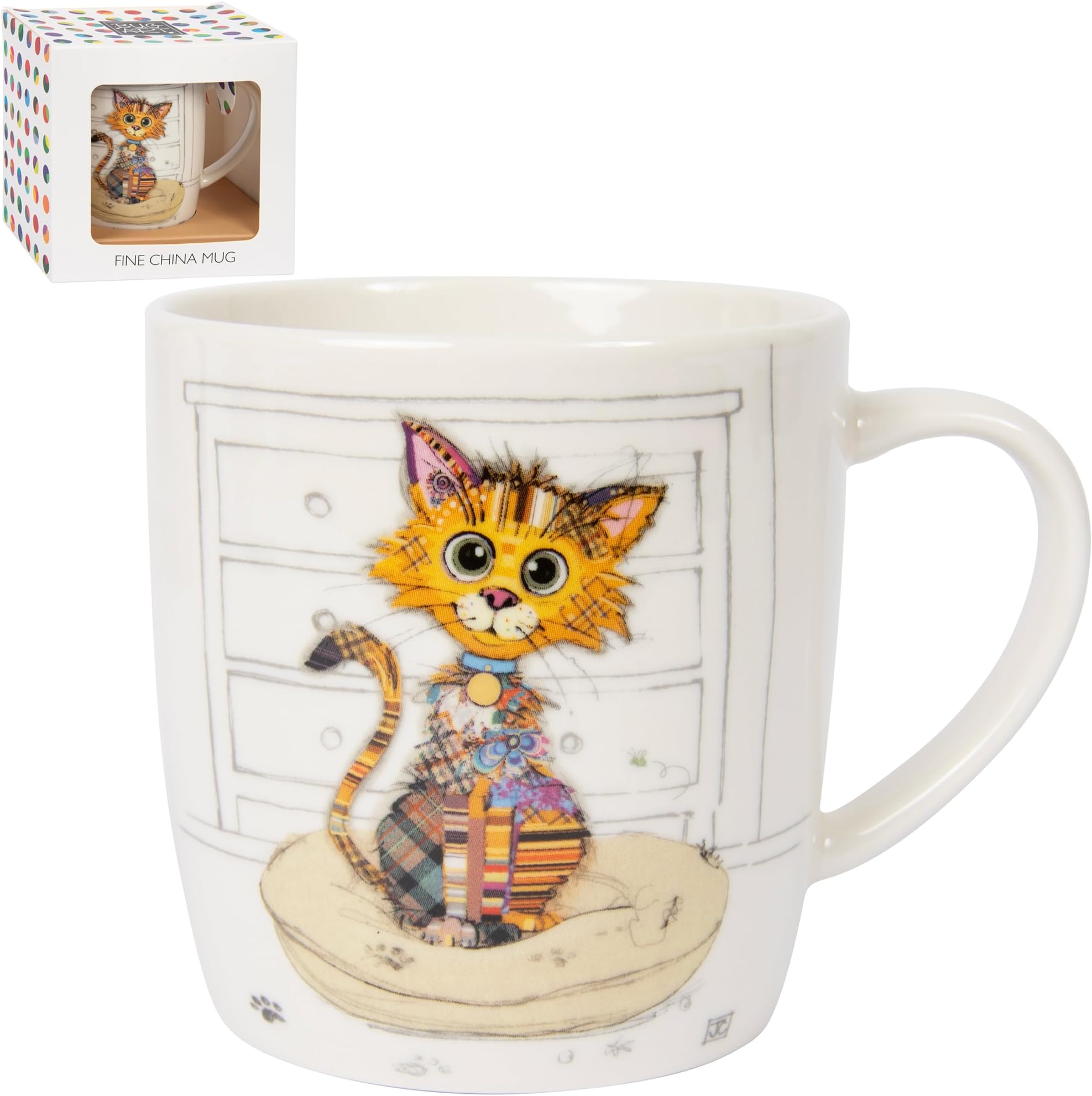 Lesser & Pavey British Designed Barrel Coffee Mug | Ceramic Mugs for Home or Work | Large Mugs for Hot Drinks | Kimba Kitten Tea and Coffee Cups - Bug Art