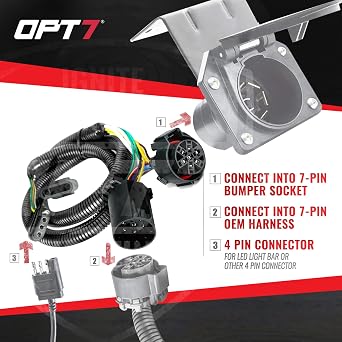 OPT7 7 Pin to 4 Pin Harness, 43 Trailer Extension Wiring Adapter