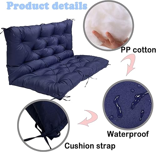 Miniatura 2 de XIEMINLE Cojín de banco de jardín impermeable con respaldo, cojín largo para silla de muebles de exterior, cojín de asiento de 2 y 3 plazas, cojín