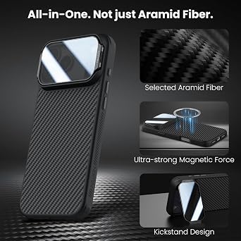 Nillkin for iPhone 17 Pro Max Case with Camera Cover, 1500D Aramid Fiber Woven, Compatible with MagSafe, Full Camera Protection, Adjustable Kickstand, Techwoven iPhone 17 Pro Max Case with Stand 6.9''