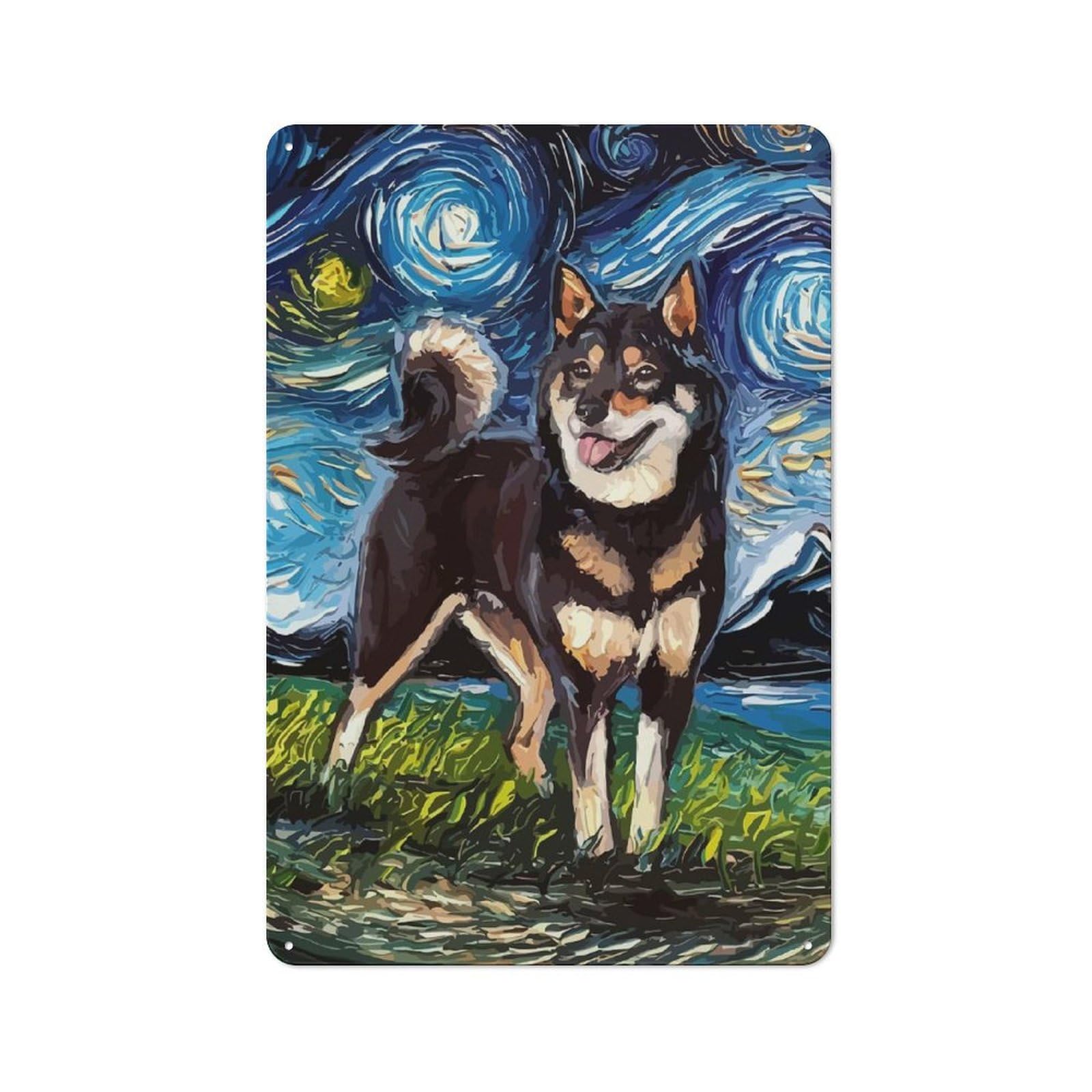 Junmoney Style-9 Dog Starry Night Shiba Inu Vintage Printed Metal Sign 30X20cm For Café Or Home Bar, New Home Wall Decor For Hospitality Decor Collectors