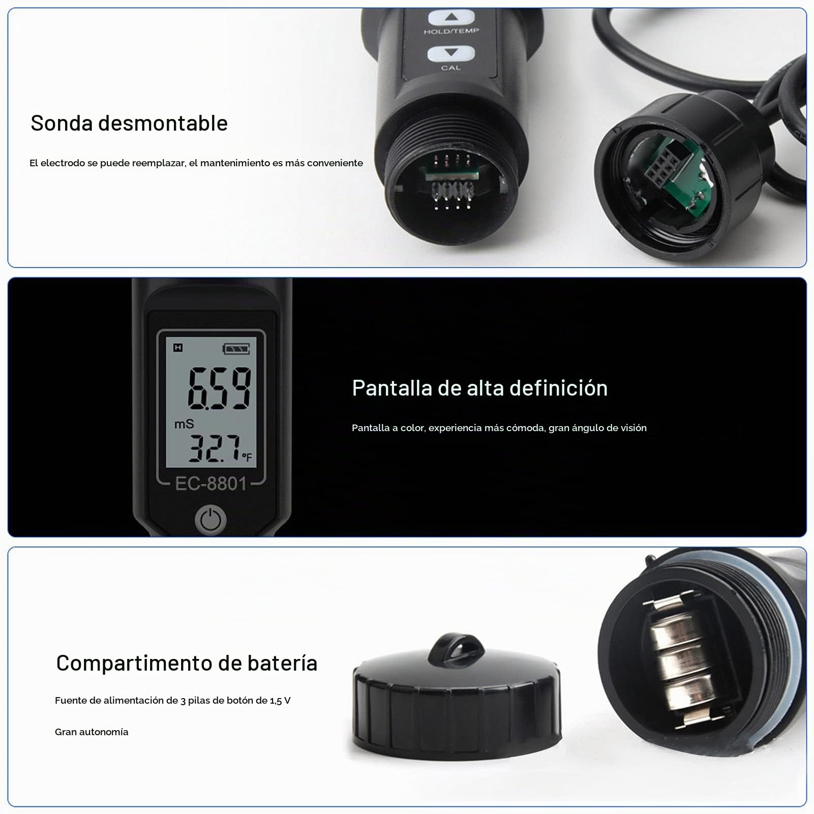 Haofy Medidor de Suelo EC, Detector de Sal, probador portátil de conductividad del Suelo Probador de salinidad EC del Suelo con sonda EC-8801B para Plantas de jardinería, Agricultura