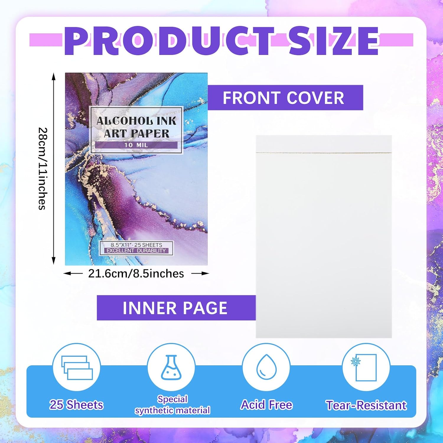 MotiMind 2 Pack 8.5 x 11 Inch Alcohol Ink Pads 50 Sheets Alcohol Ink Marker Paper for Art Painting Drawing Sketching Artists Students