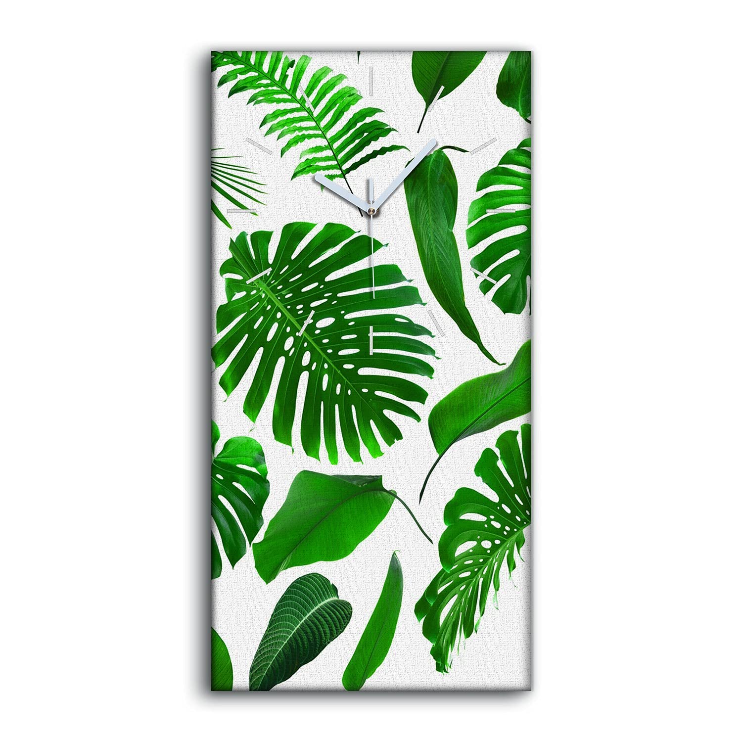Horloge sur Toile Salon et Chambre Ambiance Nature Monstera Art Mural Silencieux 30x60cm
