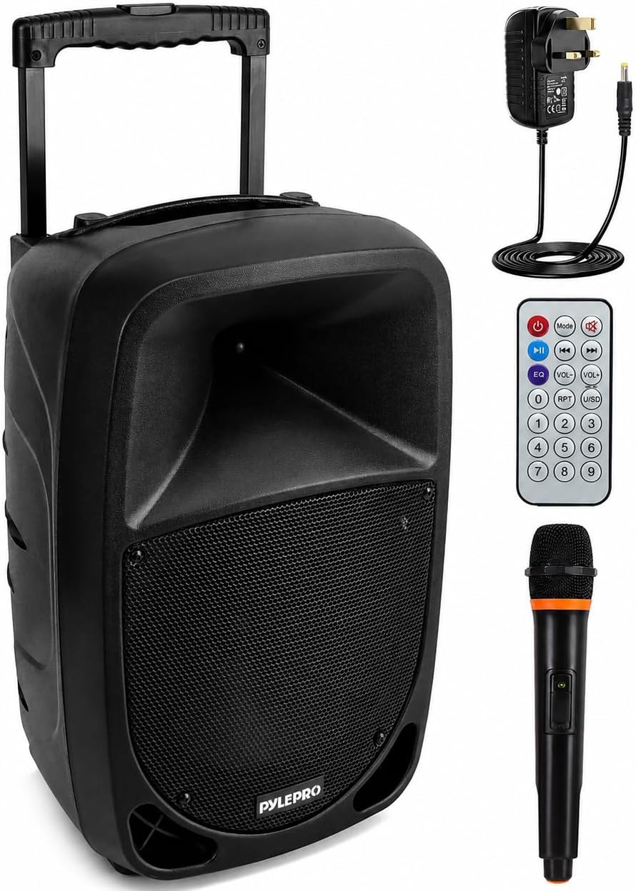 Pyle PA Music Box, Party Box, Portable Karaoke Machine with Microphone, Party Speaker with Bluetooth, Sound System 8 Inch Subwoofer, PA System Complete Set, Karaoke Set LED Battery Display,