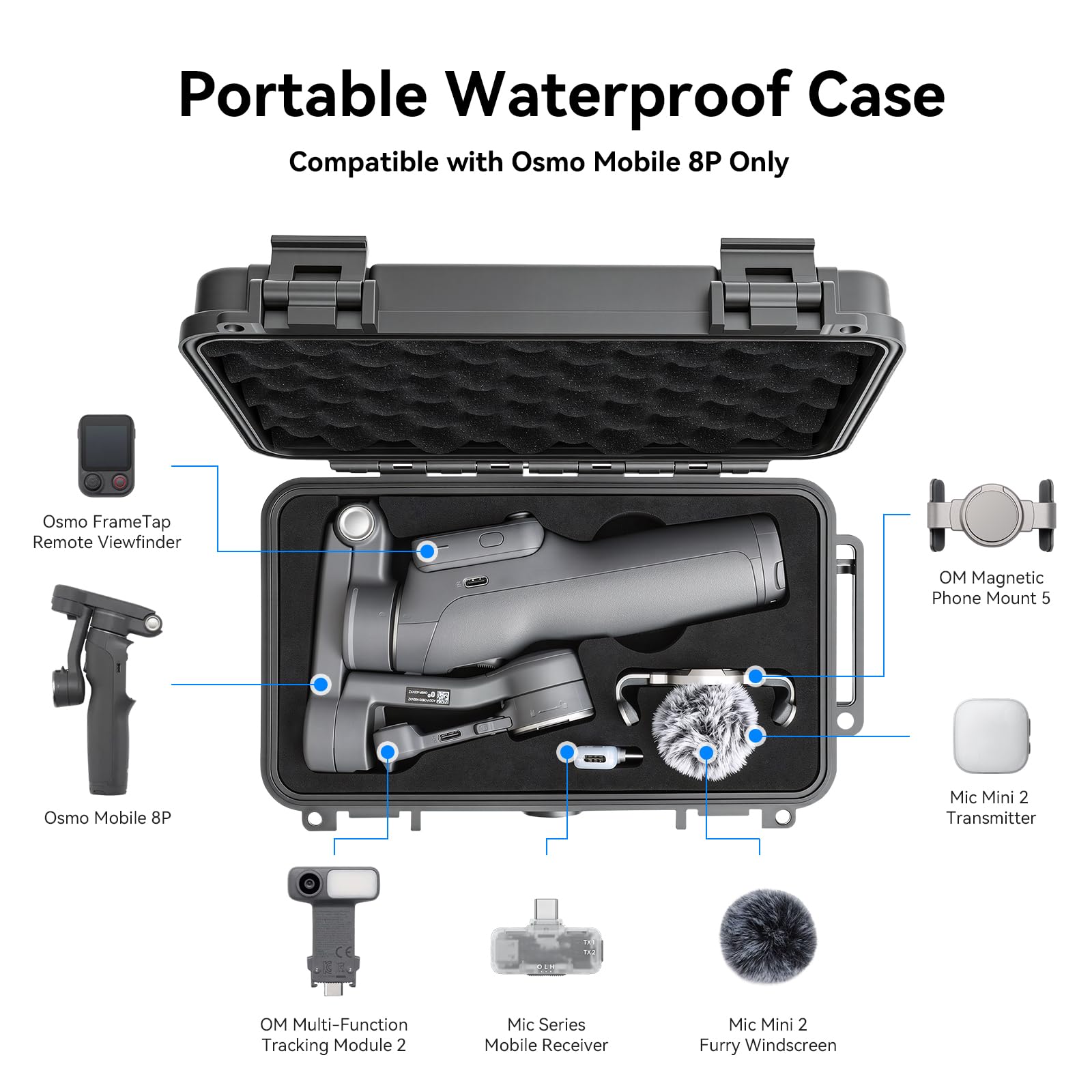 FPVtosky Twarde etui do DJI Osmo Mobile 8P, wodoodporne przenośne etui EVA do Osmo Mobile 8P stabilizator gimbala, zaawansowane połączenie śledzenia, do podróży, biwakowania, fotografii na świeżym