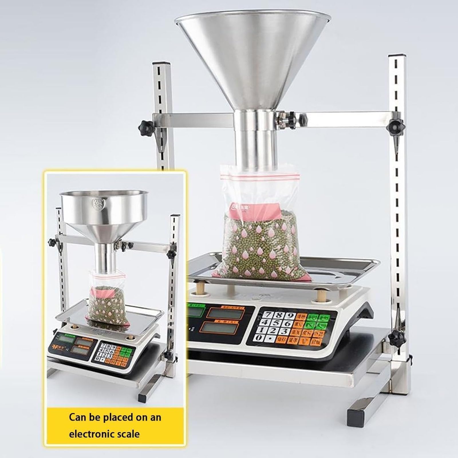 Tolva De Alimentación De Acero Inoxidable, Embudo De Envasado De Alta Resistencia Apto para Uso Alimentario con Soporte Y Plataforma Elevadora, Diámetro De Salida De 1,2 A 8 2cm