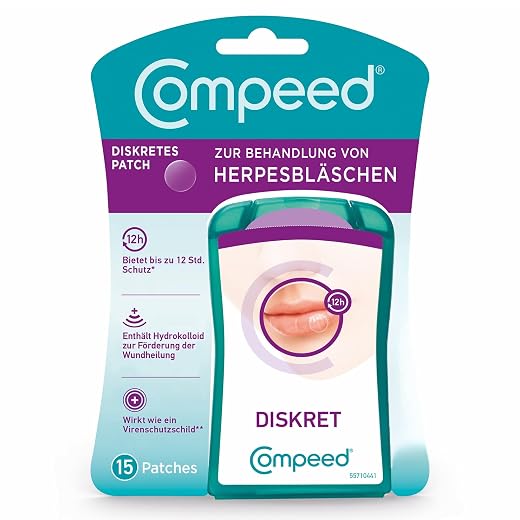 Compeed Herpesbläschen Patch - mit Applikator – für beschleunigte Wundenheilung – gegen Herpes im Gesicht, 15 Patches
