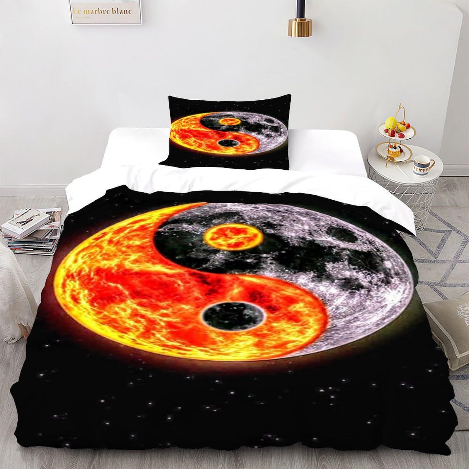 Housse de couette yin yang soleil lune 135x200 pour chambre zen