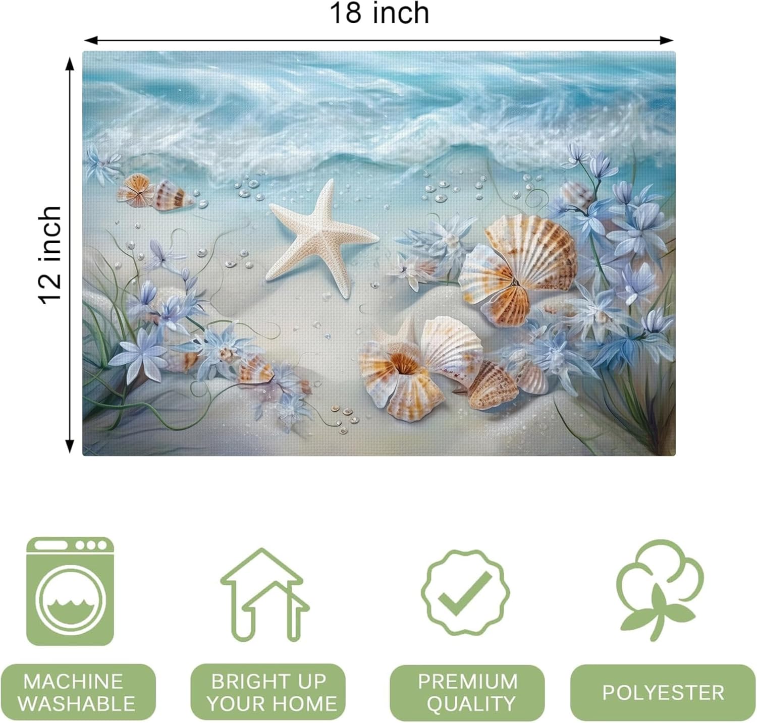 Beach Seashell Placemats Set of 6, 12x18 Inch Summer Coastal Table Place Mat Starfish Washable Non-Slip Heat Resistant Fabric Placement Mats for Dining Kitchen Indoor Outdoor Decor