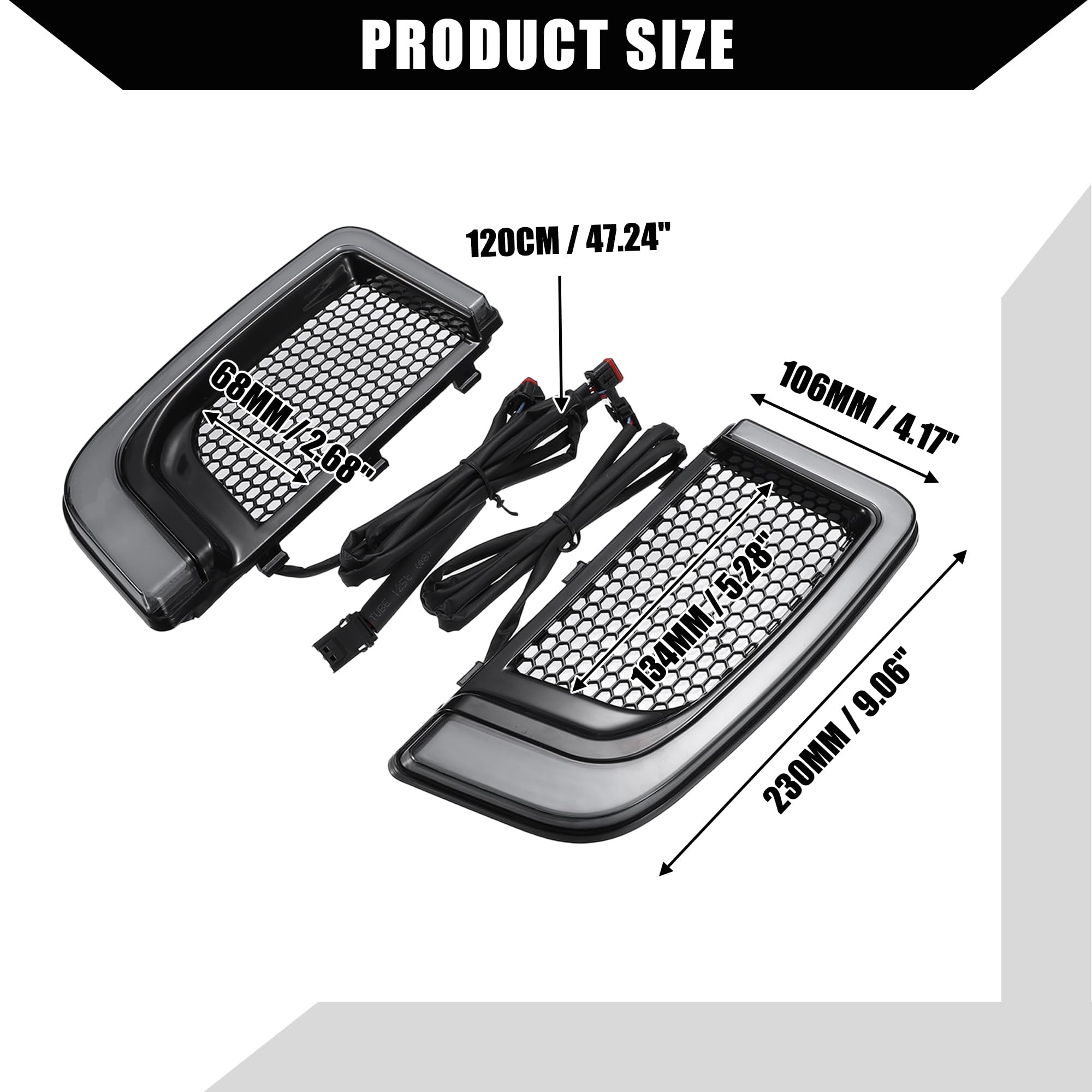 X AUTOHAUX Untere Gitter LED Blinker Für Harley FLHTK 14-20 1 Stück | Schwarz, Kunststoff, 230x106mm, Für Harley Touring FLHTCUL, FLHTCUTG, FLHTK (14-20), 8 Pins, Plug&Play, Wasserdicht
