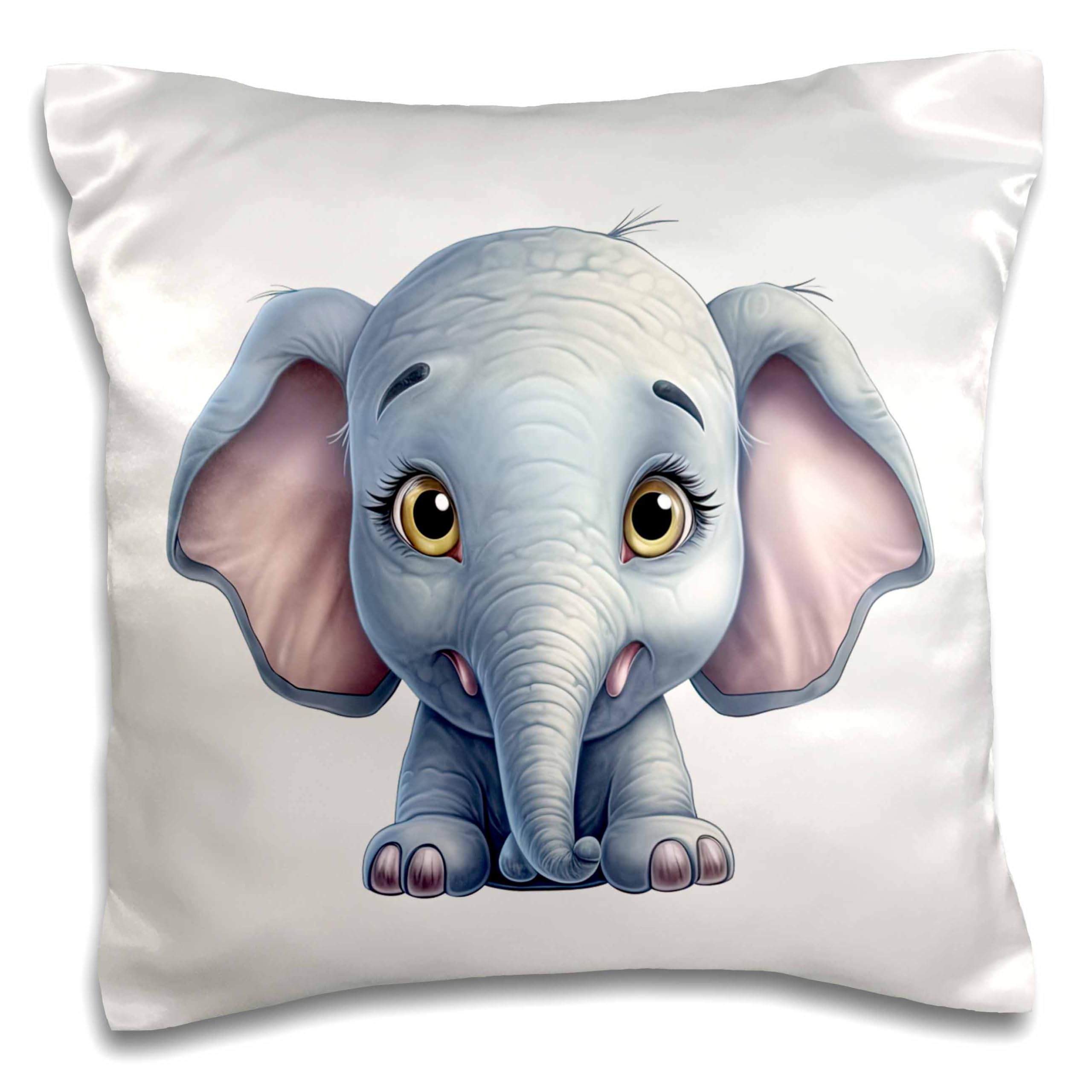 3dRose 16x16 inch Pillow Case - Cute Baby Elephant Illustration Illustrations