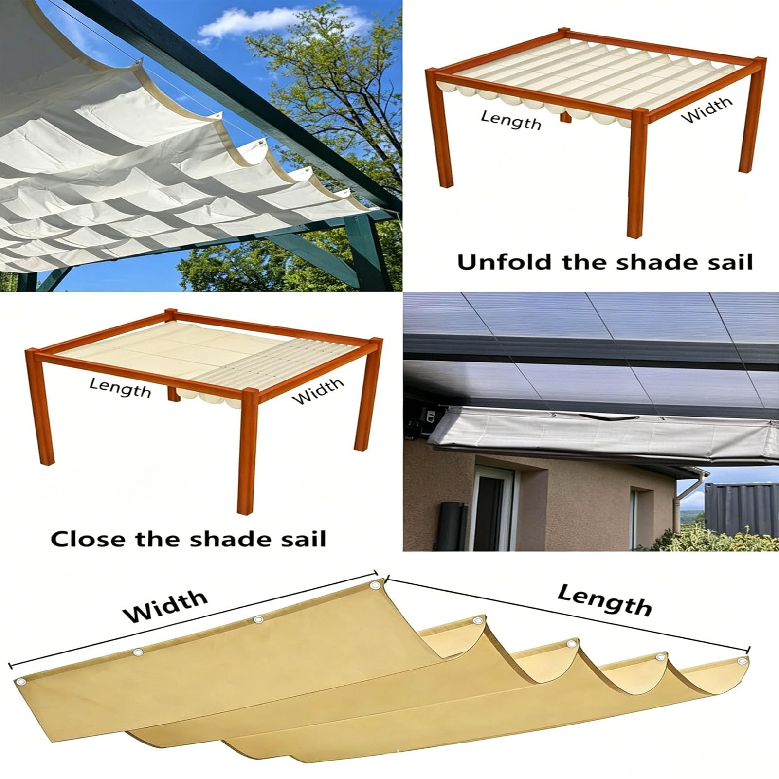 Wellen-Sonnensegel ausziehbar wasserdicht hoher UV-Schutz Rechteckig Ersatzabdeckung für Pergola Markise Garten Terrasse Veranda