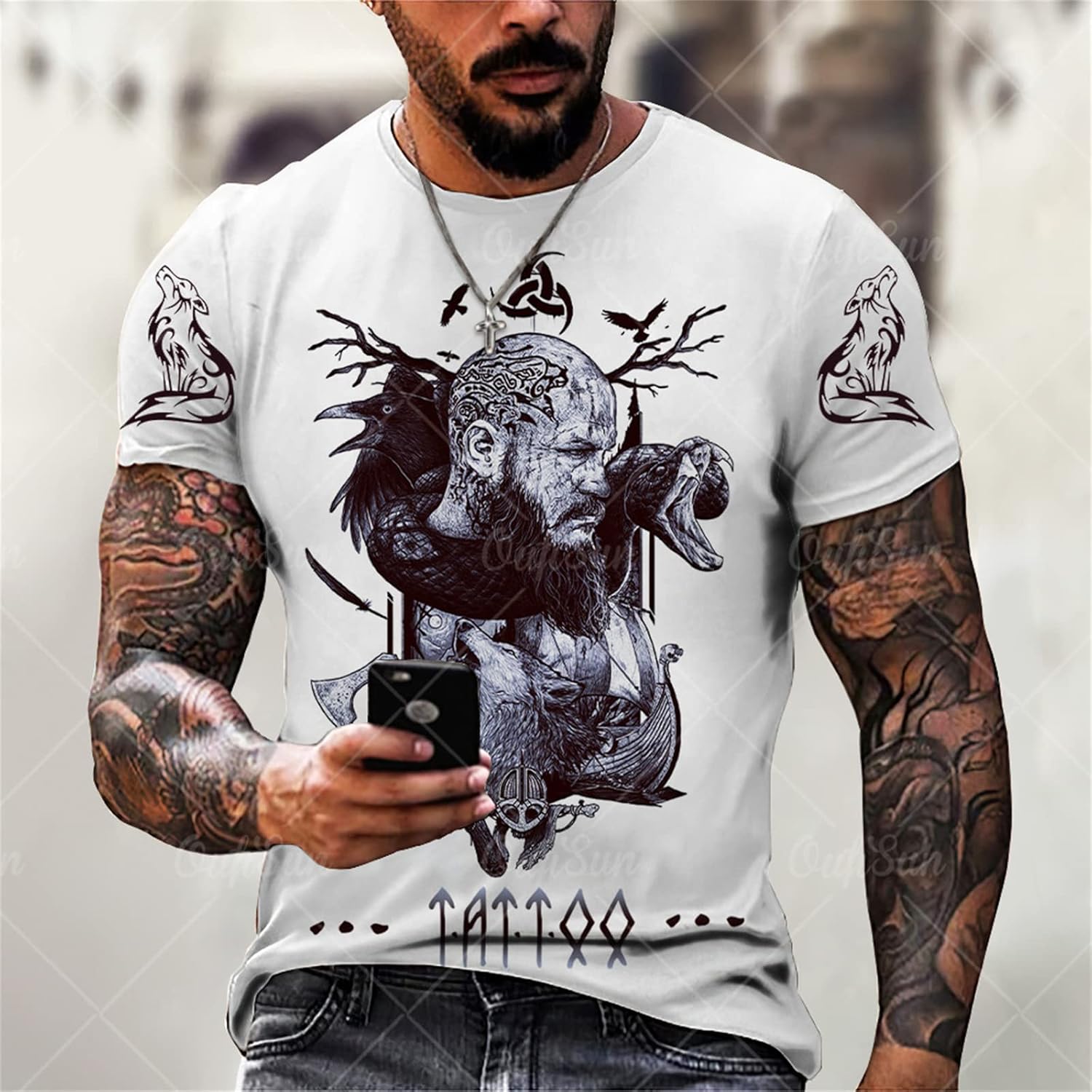 Heren Viking T-Shirt Retro Casual Viking Odin 3D Digitale Print Ronde
