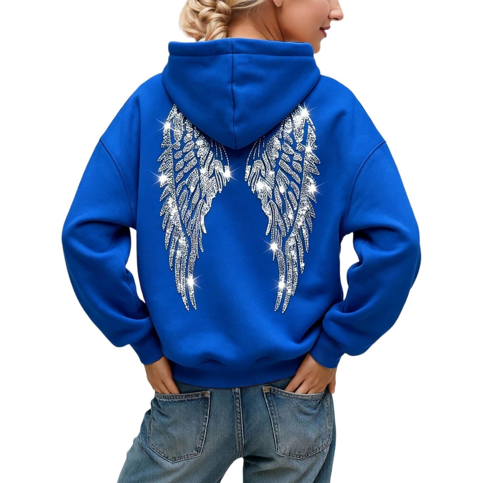 Felpa da donna con cappuccio Angel Wings, per il tempo libero, streetwear