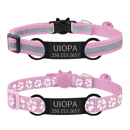 Uiopa 2 Pzs Collar Gato y Perro Con Chapa Grabada, Antiahogo Con Cascabeles y Hebilla Seguro