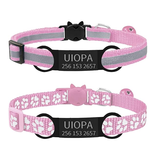 Uiopa 2 Pzs Collar Gato y Perro Con Chapa Grabada, Antiahogo Con Cascabeles y Hebilla Seguro
