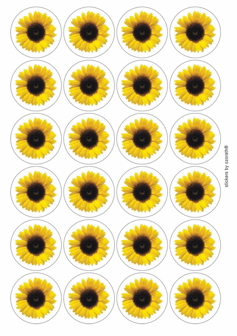 Ozorath Multicolor Sunflower Circular Matt Paper Stickers A4 Sheet Of 24 (Each Sticker Is 45Mm Diameter)