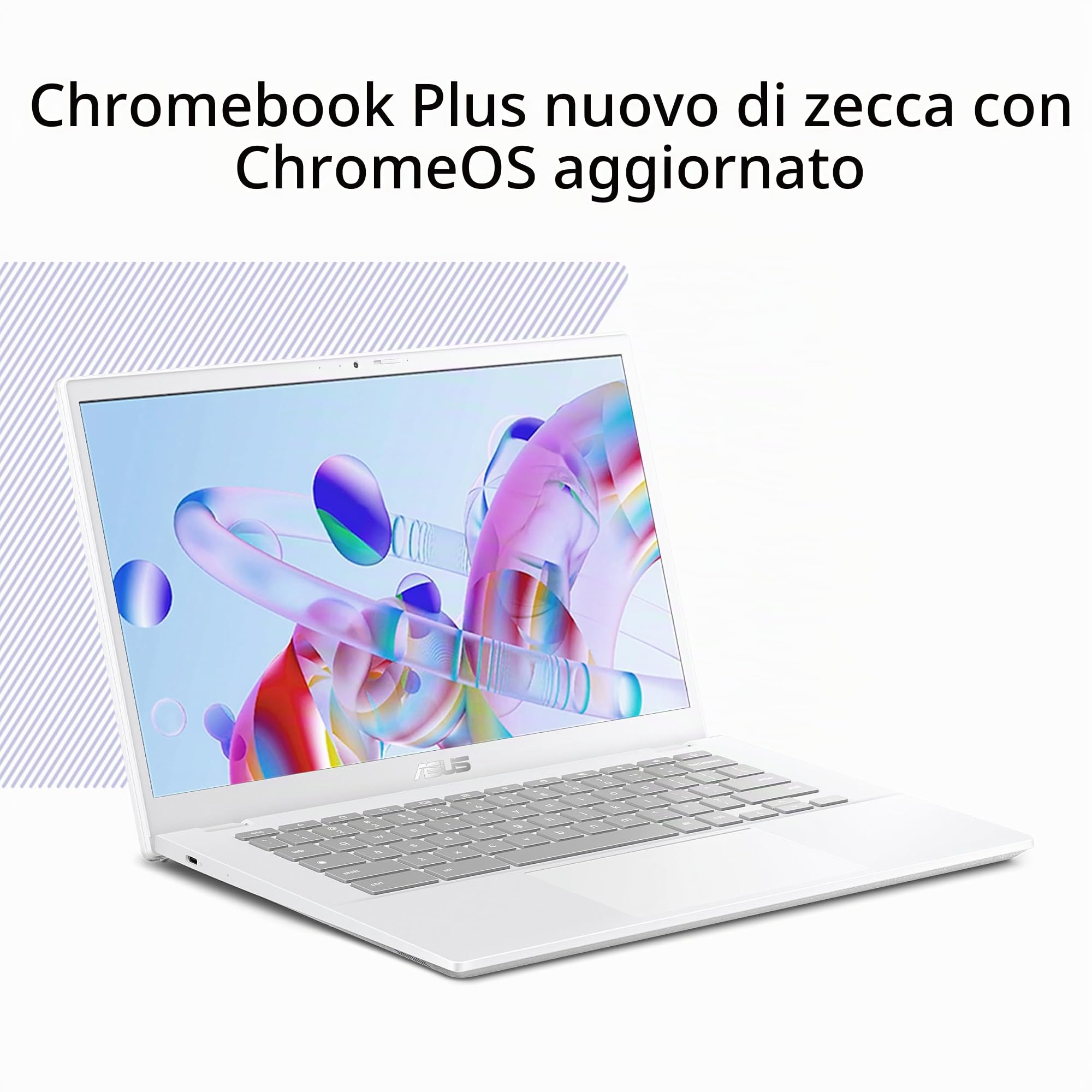 ASUS Computer portatile Chromebook Plus CX34, display da 14" (1920x1080), processore Intel® Core™ i3-1215U, 8 GB di RAM, memoria UFS 256 GB, ChromeOS, bianco, CX3402CBA-DH386-WH