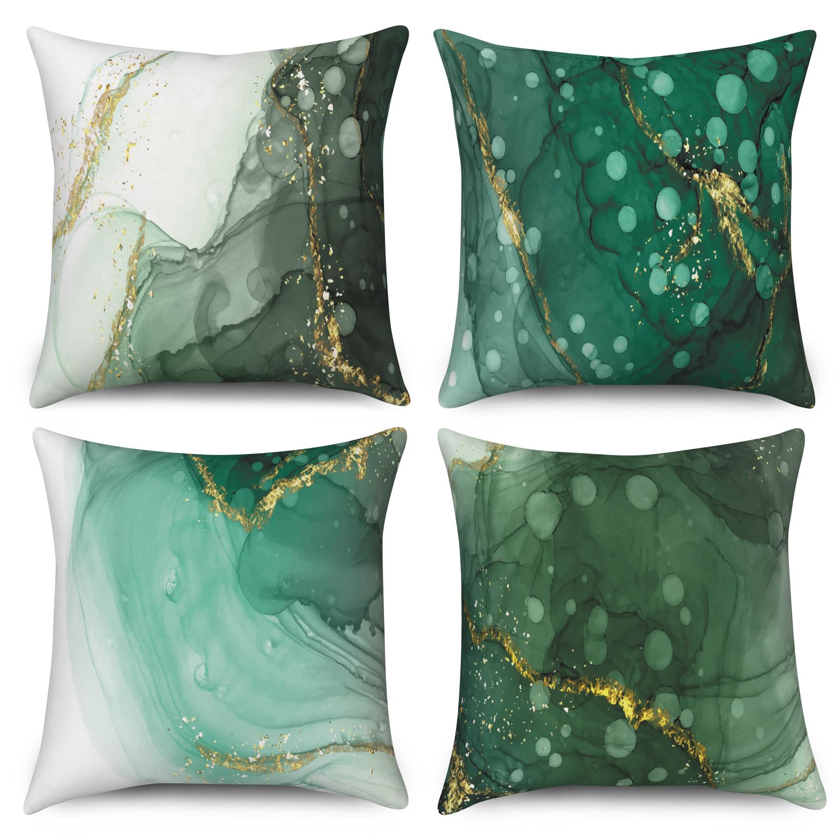ASDCXZ Marble Cushion 45x45 cm 4-Pack, Modern Green White Gold Marble Optic Sofa Deco Washable Polyester Flax Textile Pillow Cover