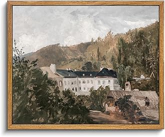 KBKBART Framed Wall Art Vintage Decor, Vintage European Villa Landscape Oil Painting, French County Wall Decor, Rustic Canvas Artwork Wall Decor, Antique Scenery Wall Art Prints for Bedroom Living