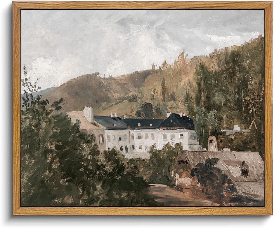 KBKBART Vintage European Villa Landscape Oil Painting, Rustic Canvas Artwork, Antique Scenery Wall Art Prints for Bedroom, Living Room, Cozy Home Decor, Gallery, Gifts (8"x10")