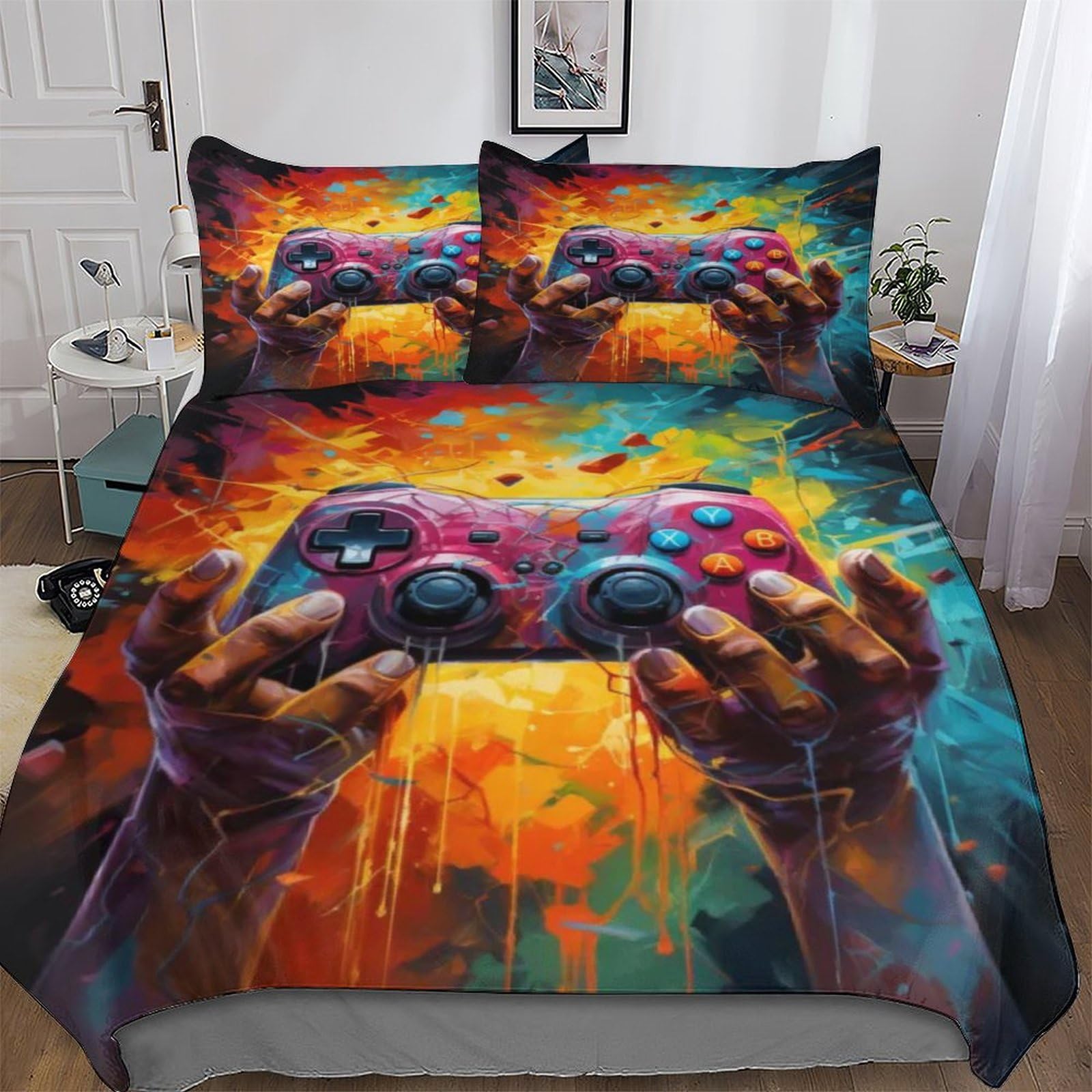 Parure de lit contrôleurs de jeu 220x240 cm housse de couette microfibre pour lit d'enfant