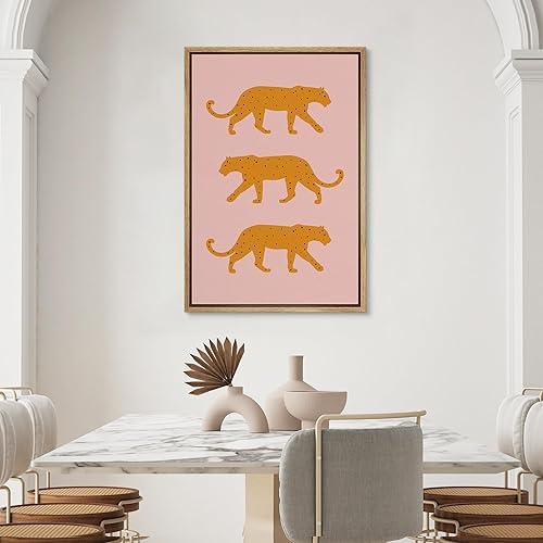Miniatura 4 de SIGNWIN Lienzo enmarcado para pared, decoración de habitación preparada, silueta amarilla, guepardos africanos, naturaleza, desierto, dibujos de