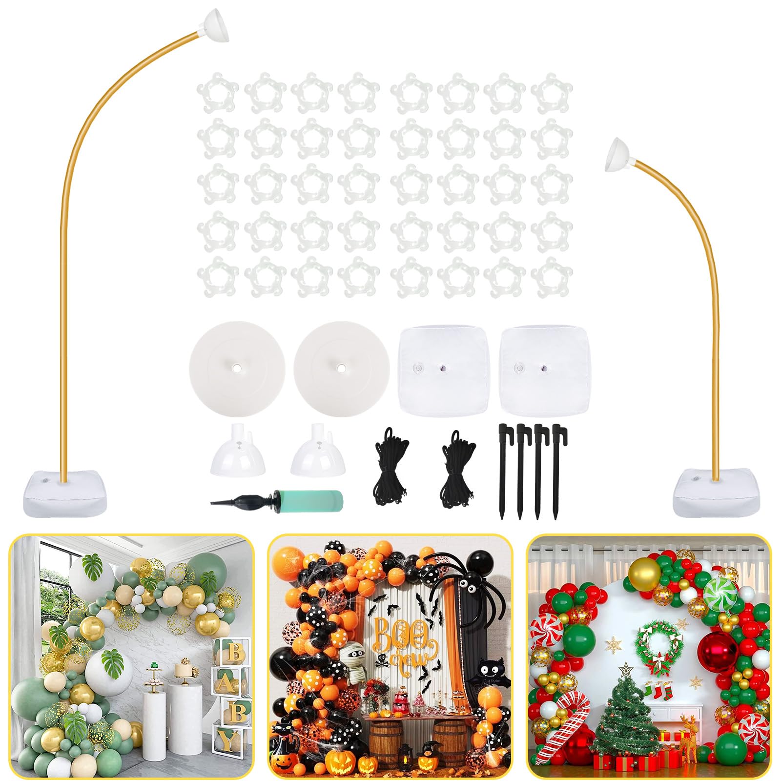 Photo 1 of AerWo Balloon Arch Kit 9.35FT & 6FT, Free Bending Half Balloon Arch Stand with Base, Floor Gold Balloon Arch Frame Backdrop for Wedding Birthday Party Baby Shower Yard Lawn Home Christmas Decorations
