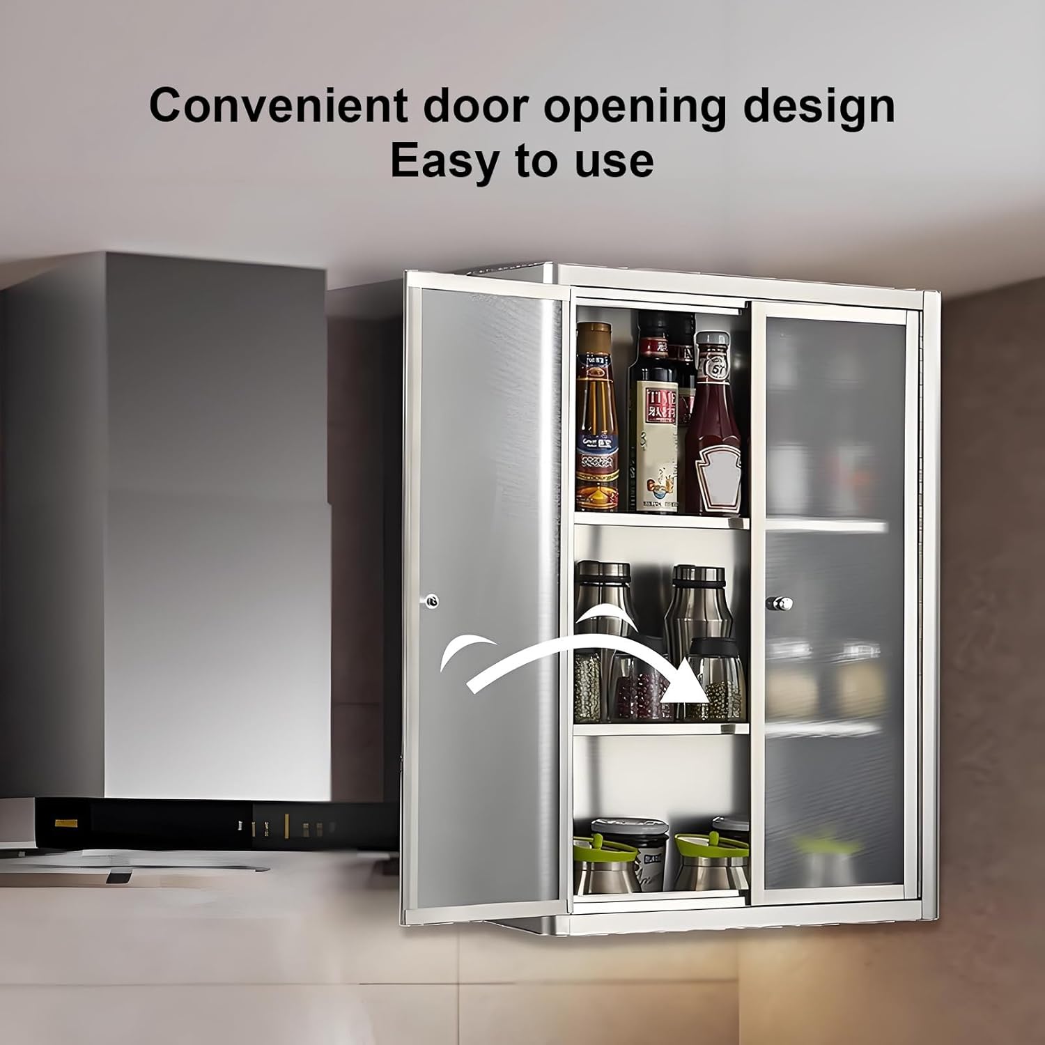 Kitchen Storage Cabinet Stainless Steel Storage Cabinet Storage Cabinets with Doors and Shelves Multi Layer Double Door Organizer for Kitchens Balconies Bathrooms(60 * 30 * 80cm)
