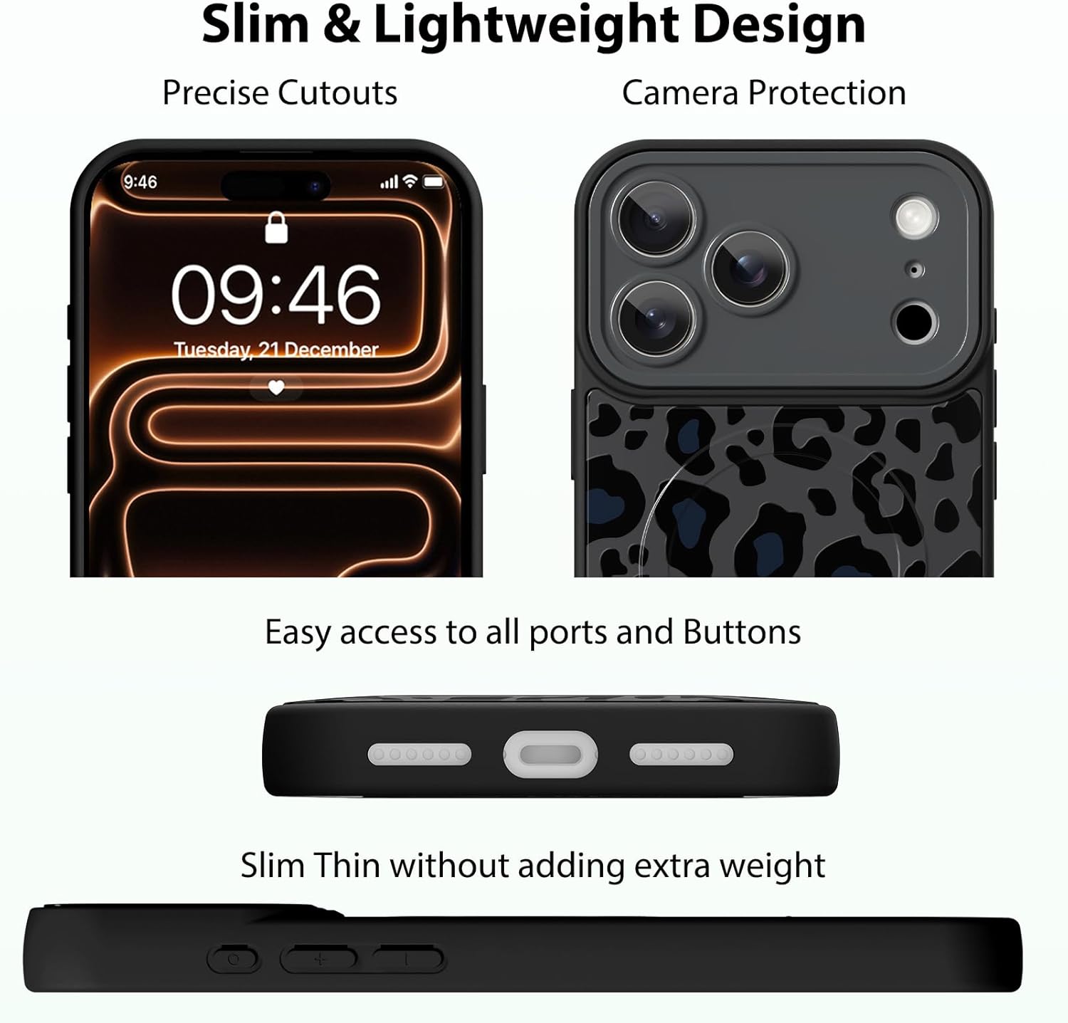 KANGHAR Compatible with iPhone 17 Pro Case Black Leopard Print Pattern Compatible with Magsafe Cute Cheetah Wristband Stand Phone Magnetic Cover for Women Girls Men Protective Cover