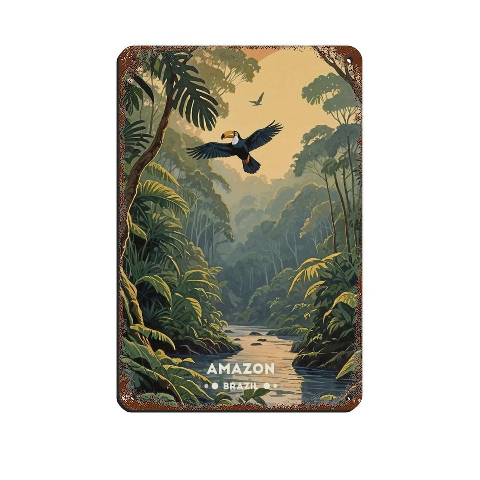 Poster en métal forêt tropicale Amazon : déco murale sans cadre